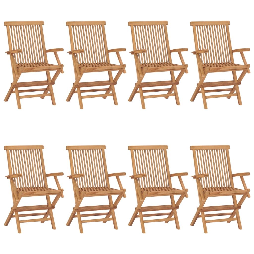 vidaXL Krzesła ogrodowe z czerwonymi poduszkami, 8 szt., drewno tekowe