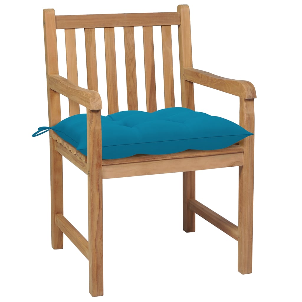 vidaXL Krzesła ogrodowe z jasnoniebieskimi poduszkami, 4 szt., tekowe
