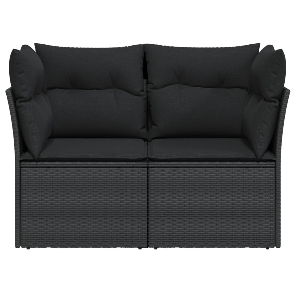 vidaXL Sofa ogrodowa z poduszkami, 2-osobowa, czarna, polirattan