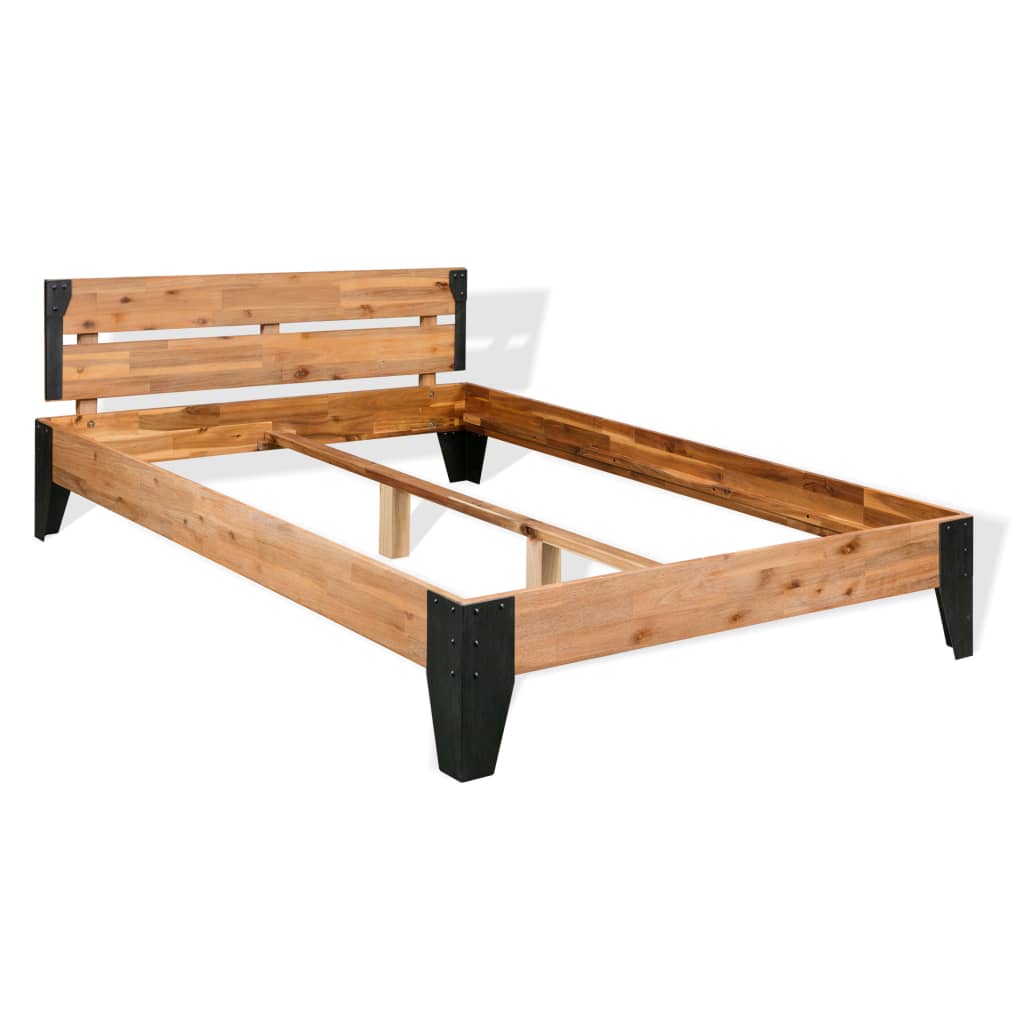 vidaXL Rama łóżka, lite drewno akacjowe i stal, 193x203 cm
