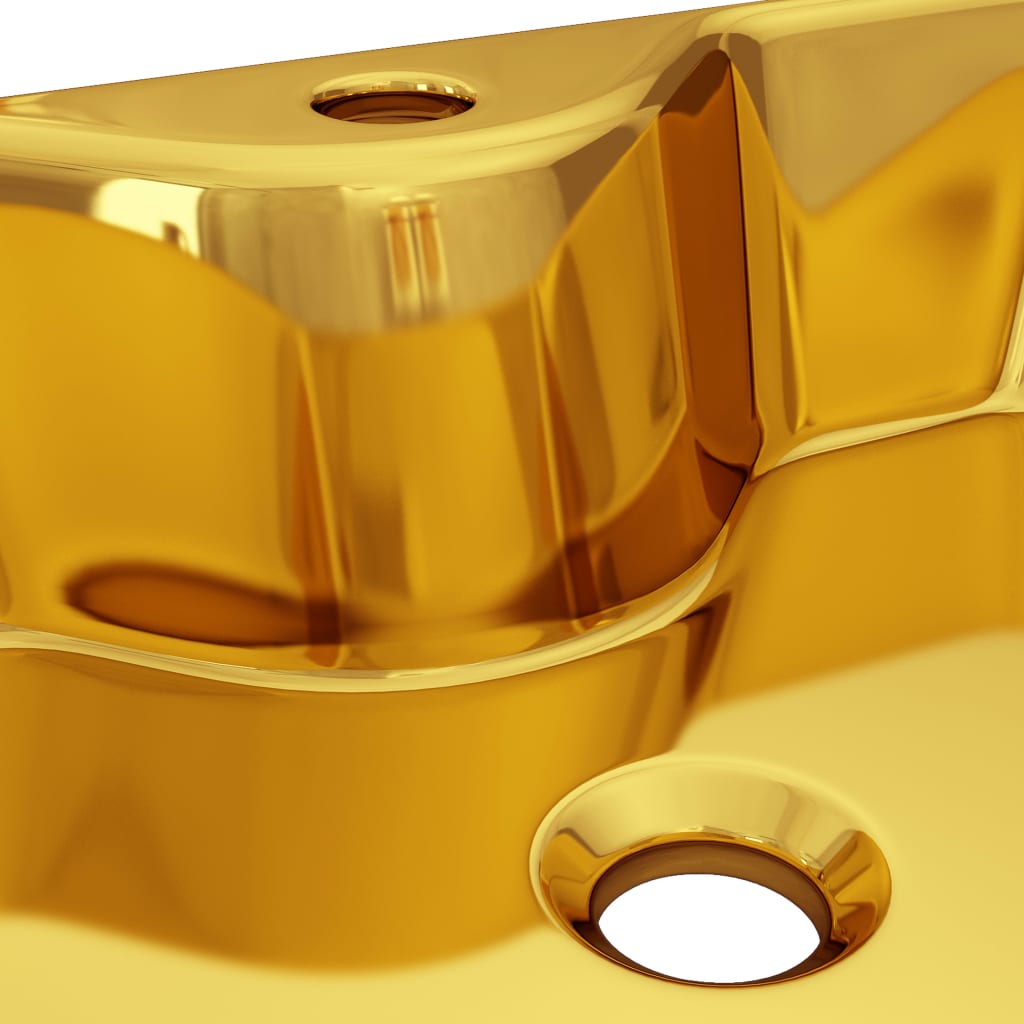 vidaXL Umywalka z otworem na baterię, 48x37x13,5 cm, ceramiczna, złota