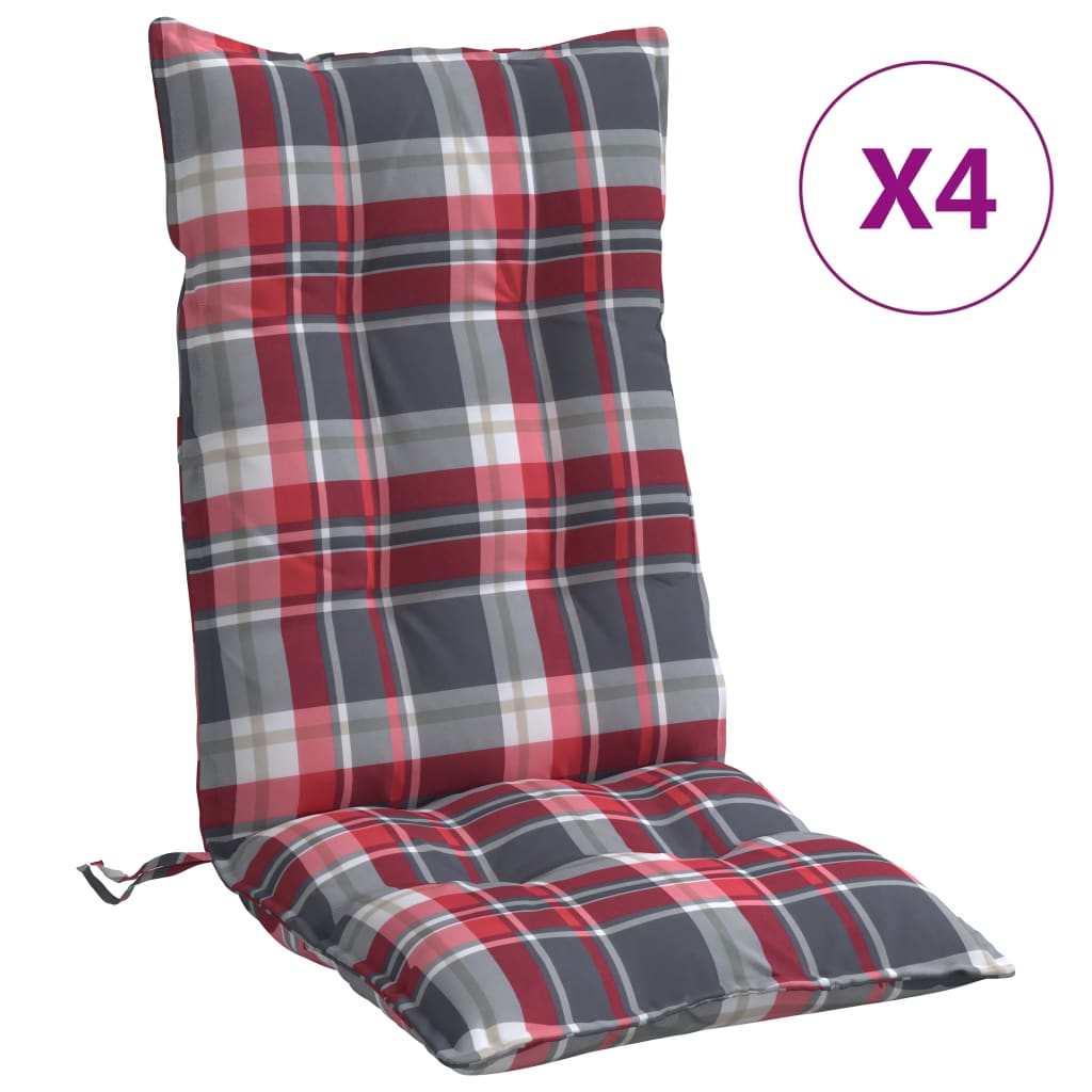 vidaXL Poduszki na krzesła z wysokim oparciem, 4 szt., czerwona krata