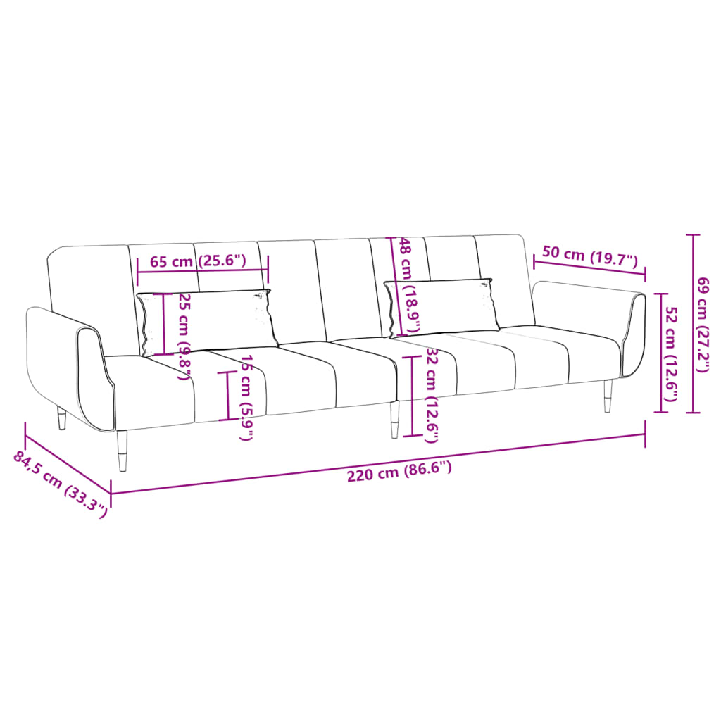 vidaXL 2-osobowa kanapa z 2 poduszkami, różowa, aksamitna