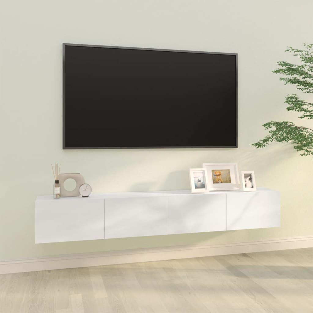 vidaXL Szafki ścienne pod TV, 2 szt, biel, wysoki połysk, 100x30x30 cm