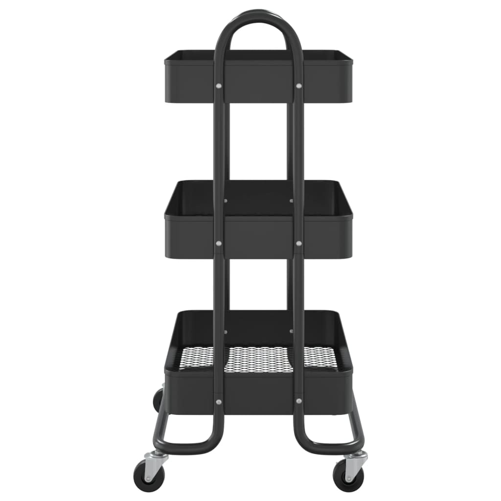 vidaXL 3-poziomowy wózek pomocniczy, czarny, 43x34x79 cm, stalowy