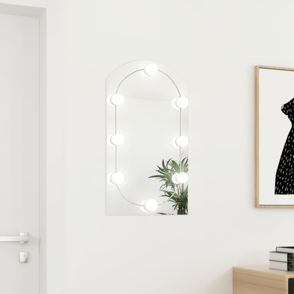 vidaXL Lustro z lampami LED, 70x40 cm, szklane, z łukiem