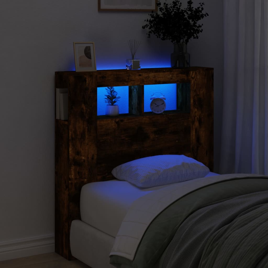 vidaXL Wezgłowie łóżka z LED, przydymiony dąb, 100x18,5x103,5 cm