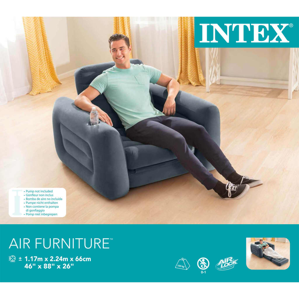 Intex Rozkładany fotel, 117x224x66 cm, ciemnoszary