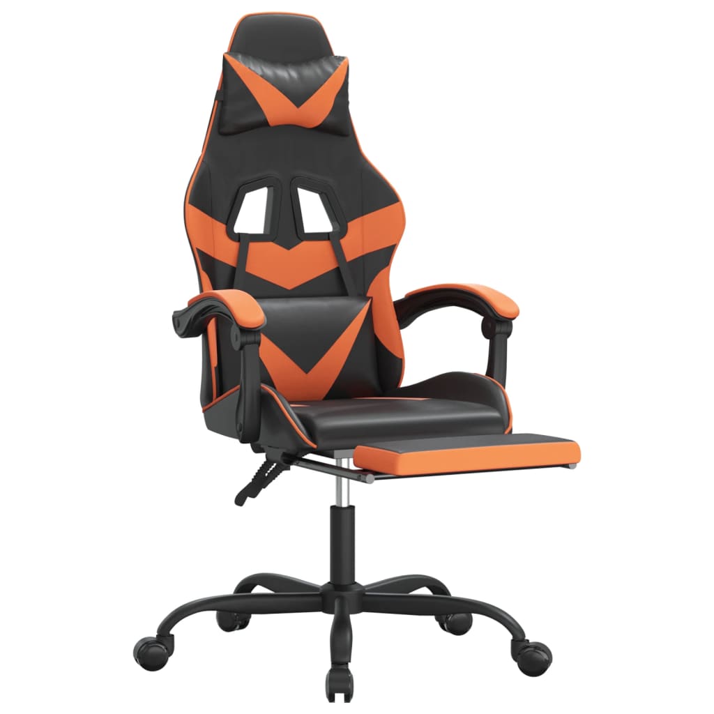 vidaXL Obrotowy fotel gamingowy z podnóżkiem, czarno-pomarańczowy