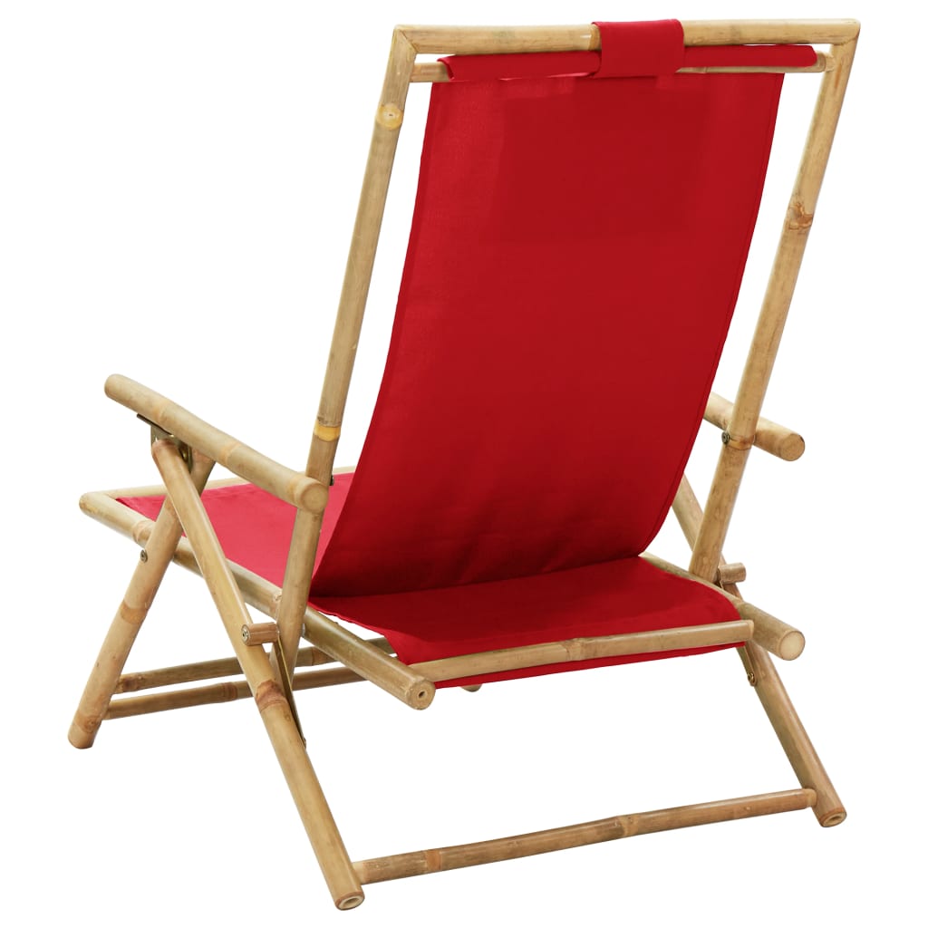 vidaXL Fotel rozkładany, czerwony, bambus i tkanina