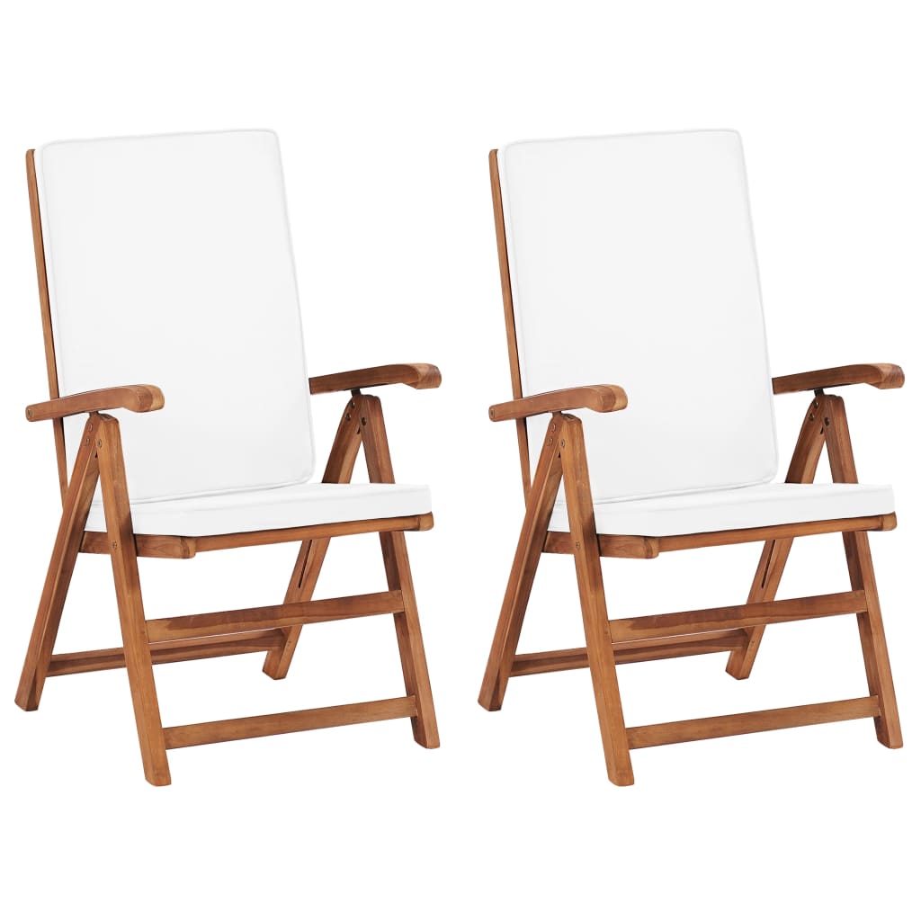 vidaXL Rozkładane krzesła ogrodowe z poduszkami, 2 szt., drewno tekowe