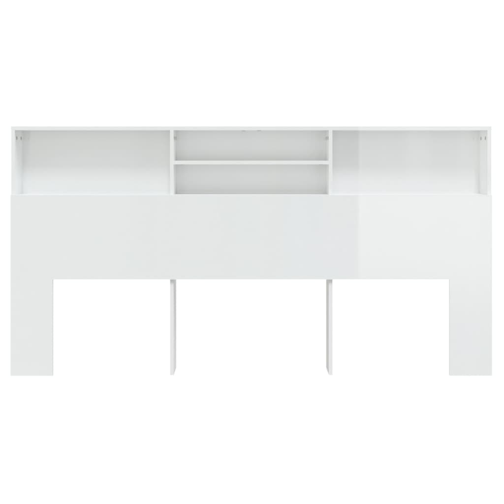 vidaXL Wezgłowie łóżka z półkami, biel z połyskiem, 200x19x103,5 cm