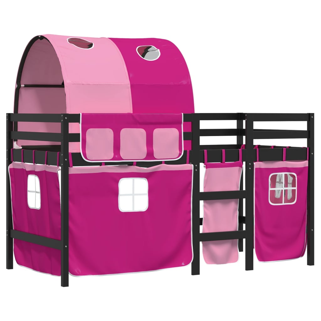 vidaXL Dziecięce łóżko na antresoli, z tunelem, różowe, 90x190 cm