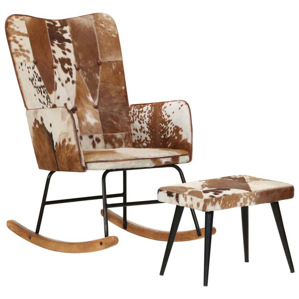 vidaXL Fotel bujany z podnóżkiem, brązowy, skóra naturalna