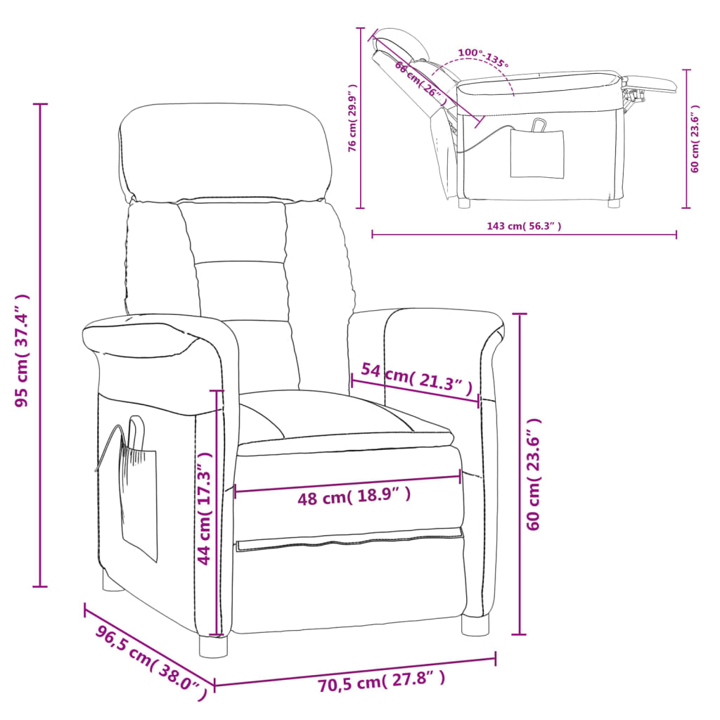 vidaXL Rozkładany fotel masujący, jasnoszary, sztuczna skóra zamszowa
