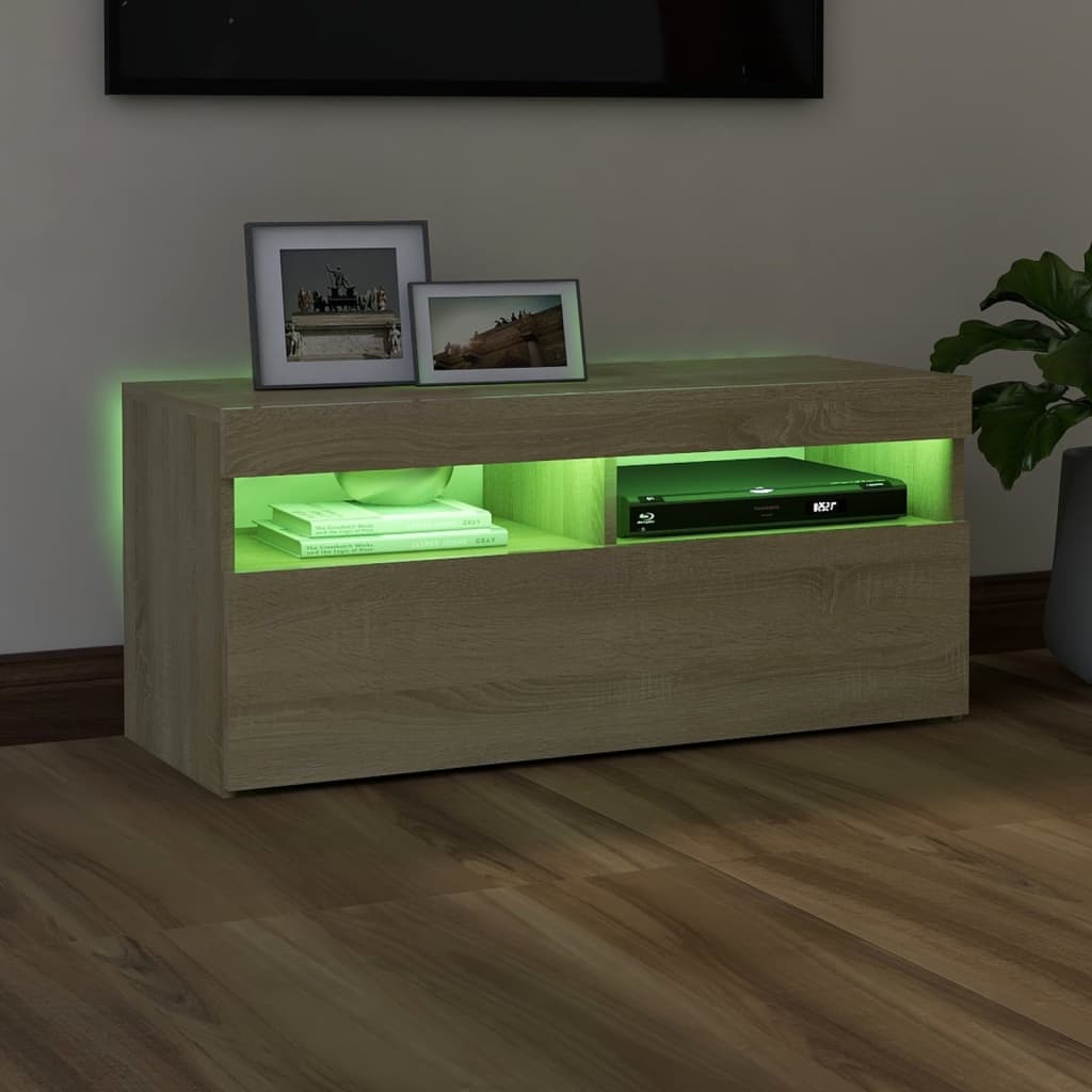 vidaXL Szafka pod TV z oświetleniem LED, dąb sonoma, 90x35x40 cm