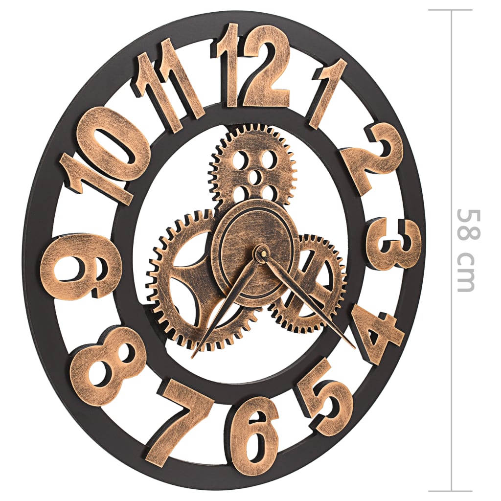 vidaXL Zegar ścienny, metalowy, 58 cm, złoto-czarny