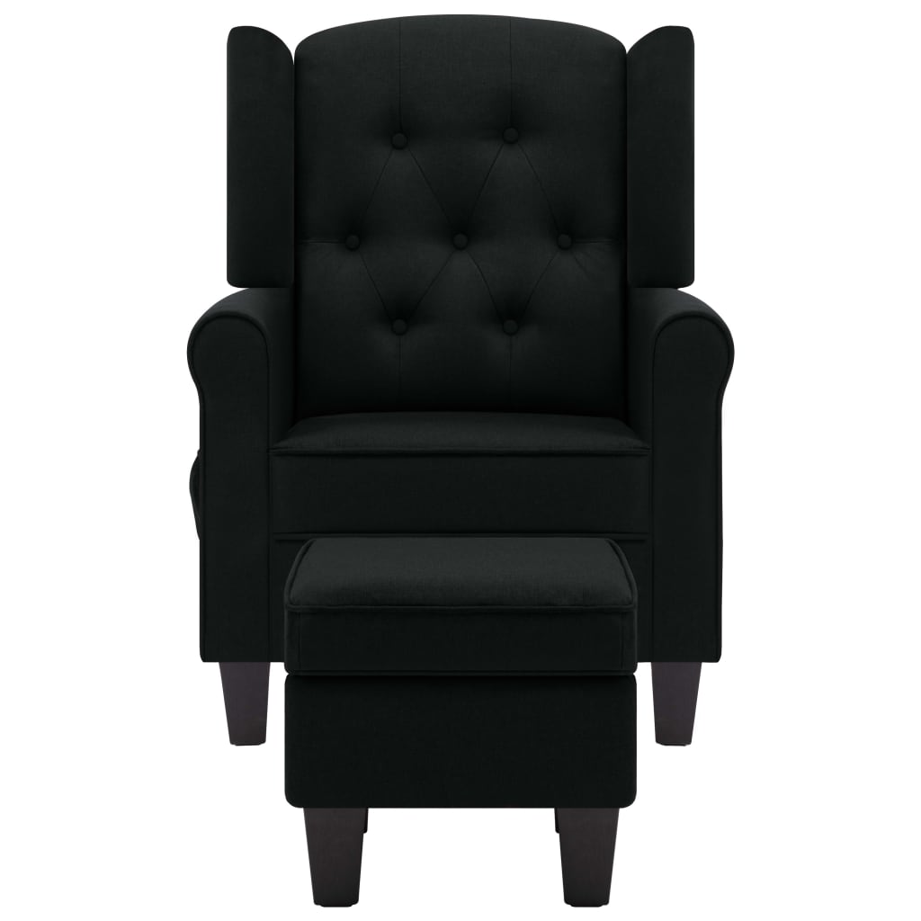 vidaXL Fotel masujący z podnóżkiem, czarny, obity tkaniną