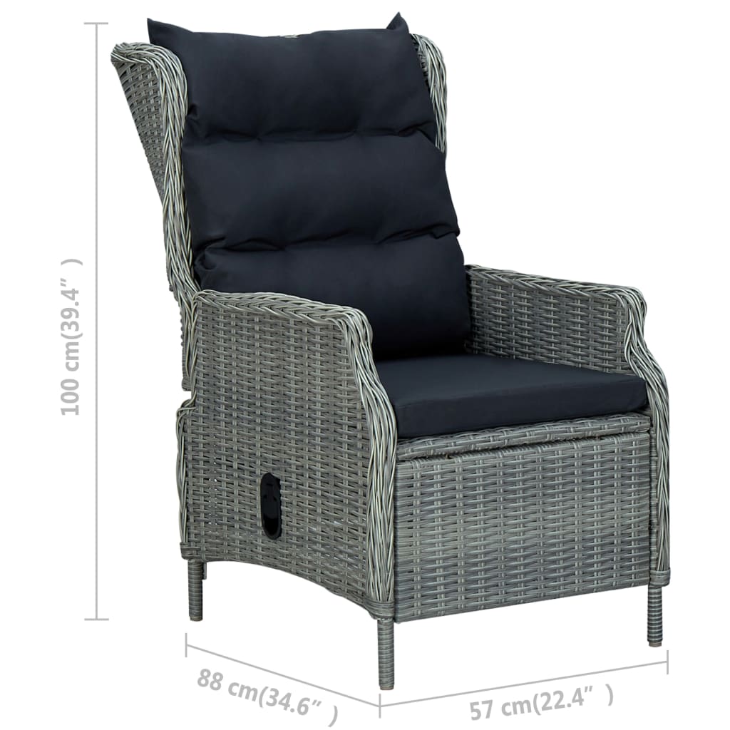 vidaXL Rozkładane krzesło ogrodowe z poduszkami, jasnoszary polirattan