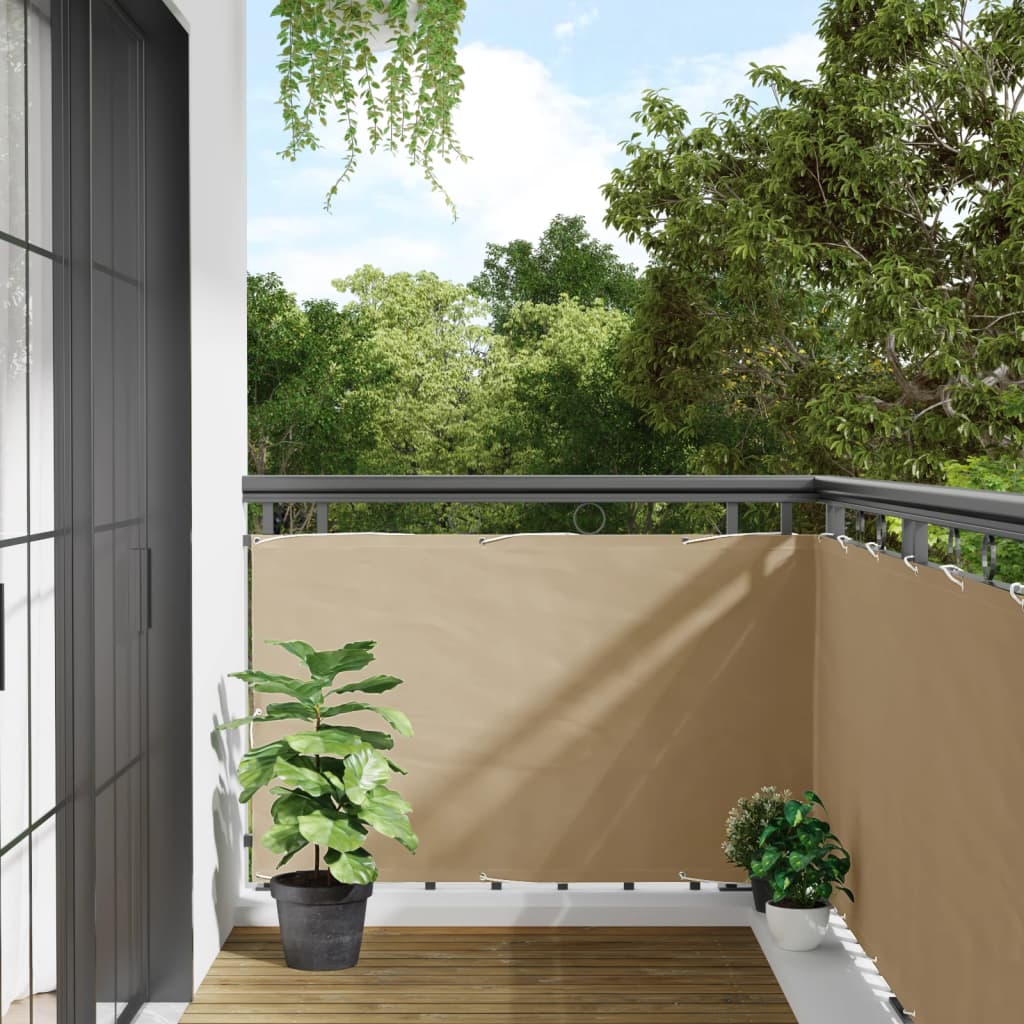 vidaXL Parawan balkonowy, beżowy, 90x500 cm, tkanina Oxford