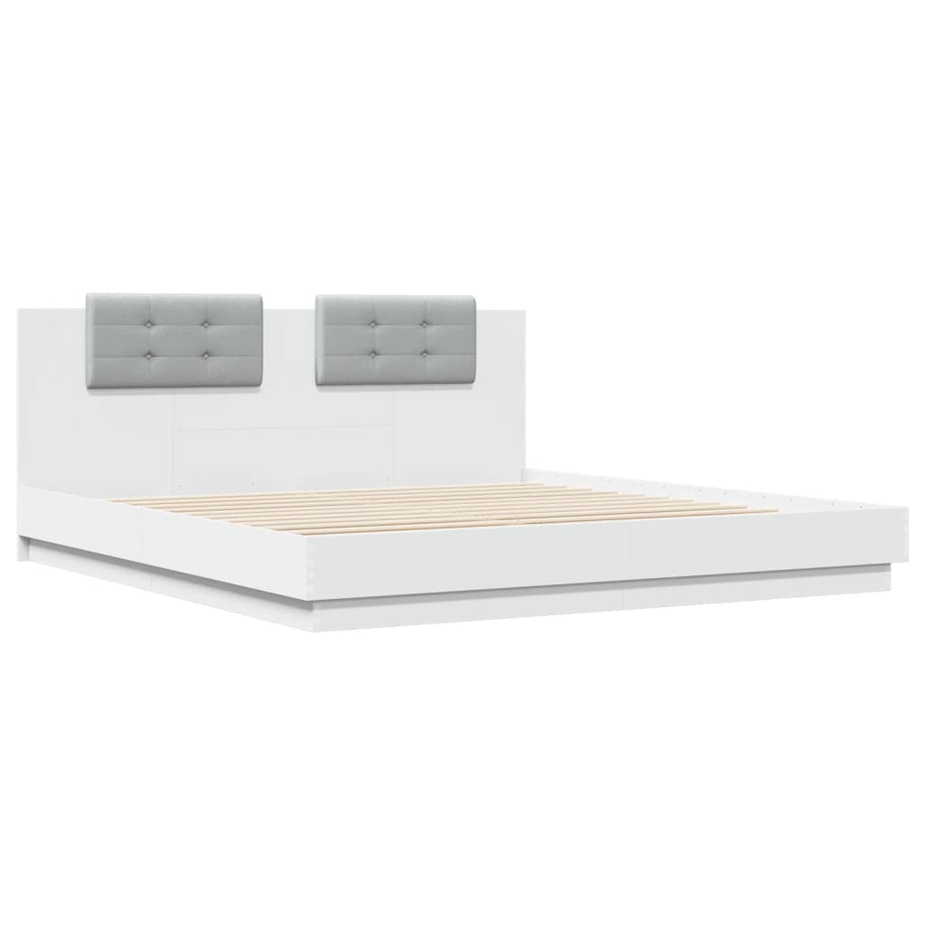 vidaXL Rama łóżka z wezgłowiem i LED, biała, 180x200 cm