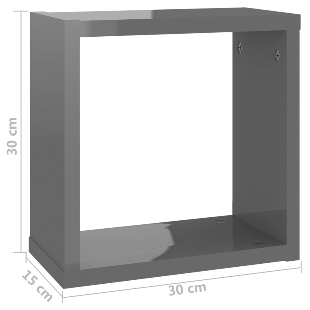 vidaXL Półki ścienne kostki, 6 szt., szare, wysoki połysk, 30x15x30 cm