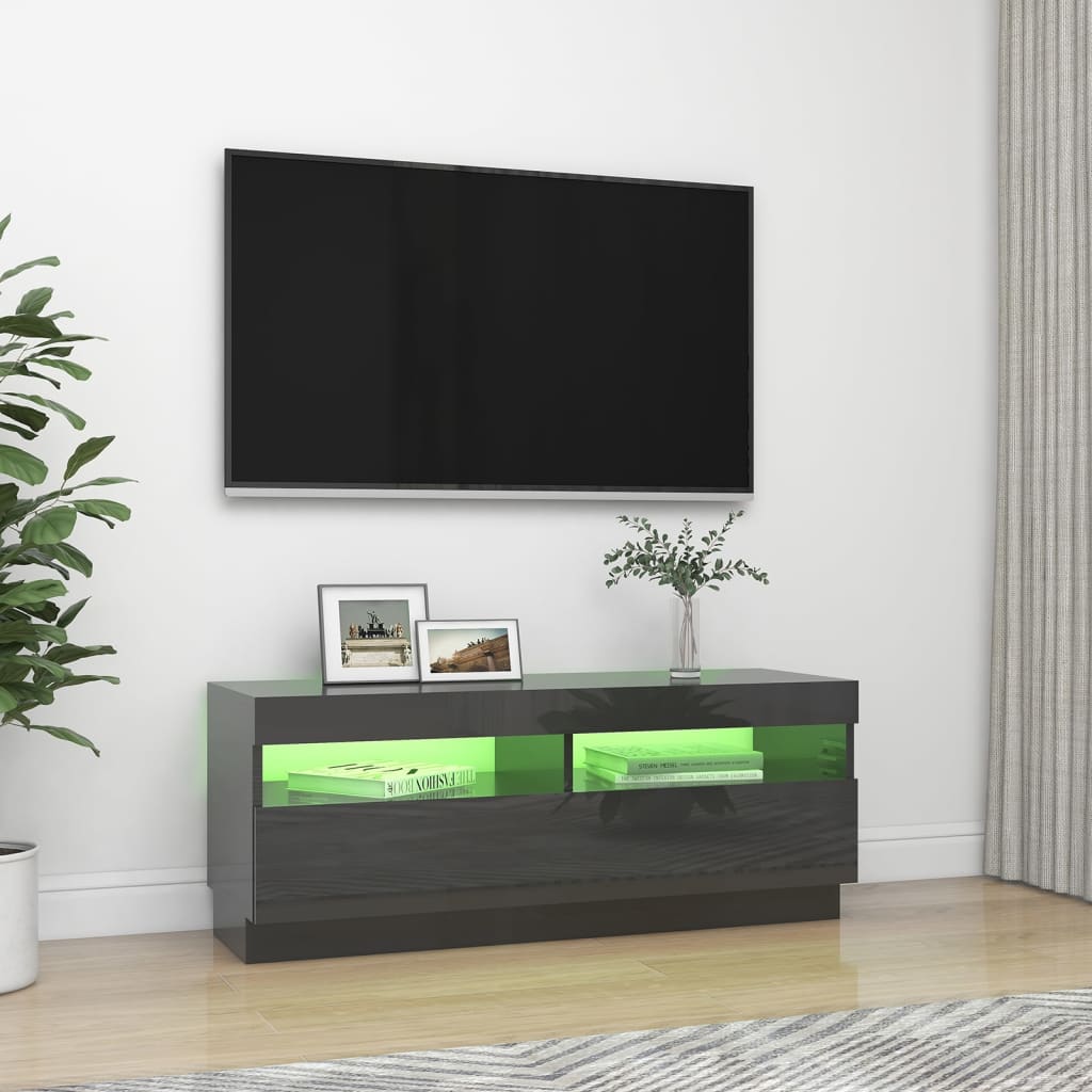 vidaXL Szafka TV z oświetleniem LED, szary z połyskiem, 100x35x40 cm