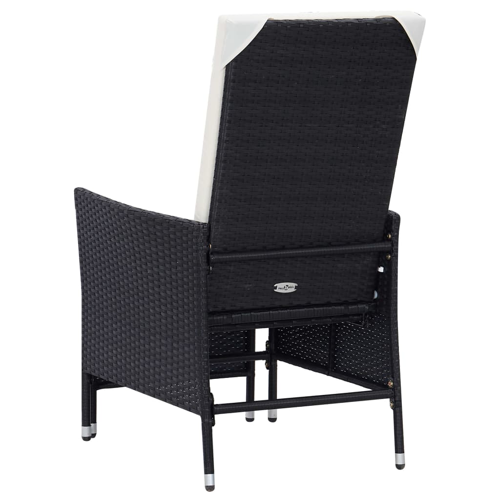 vidaXL Rozkładane krzesło ogrodowe z poduszkami, czarny polirattan