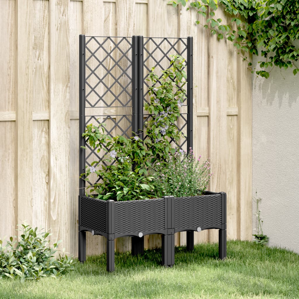 vidaXL Donica ogrodowa z kratką, czarna, 80x40x142 cm, PP