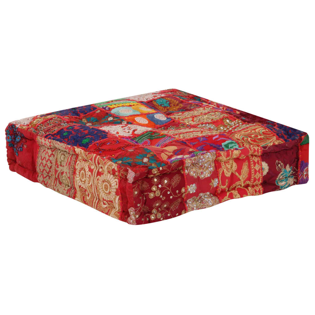 vidaXL Kwadratowy puf patchworkowy, bawełna, 50x50x12 cm, czerwony
