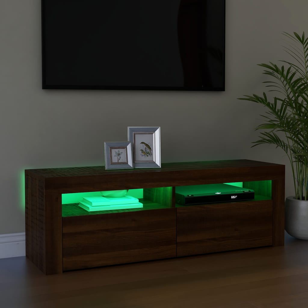 vidaXL Szafka pod TV z oświetleniem LED, brązowy dąb, 120x35x40 cm