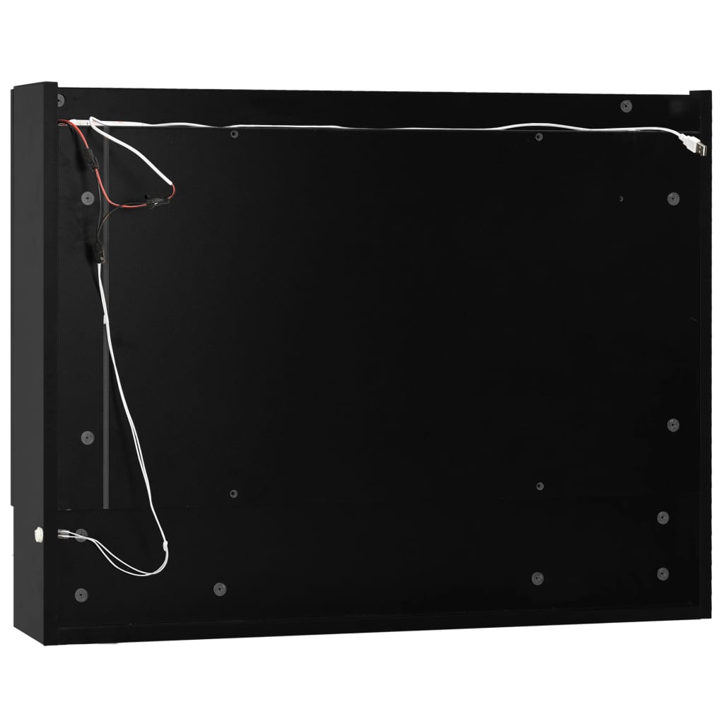 vidaXL Szafka łazienkowa z lustrem i LED, czarna, 80x15x60 cm, MDF