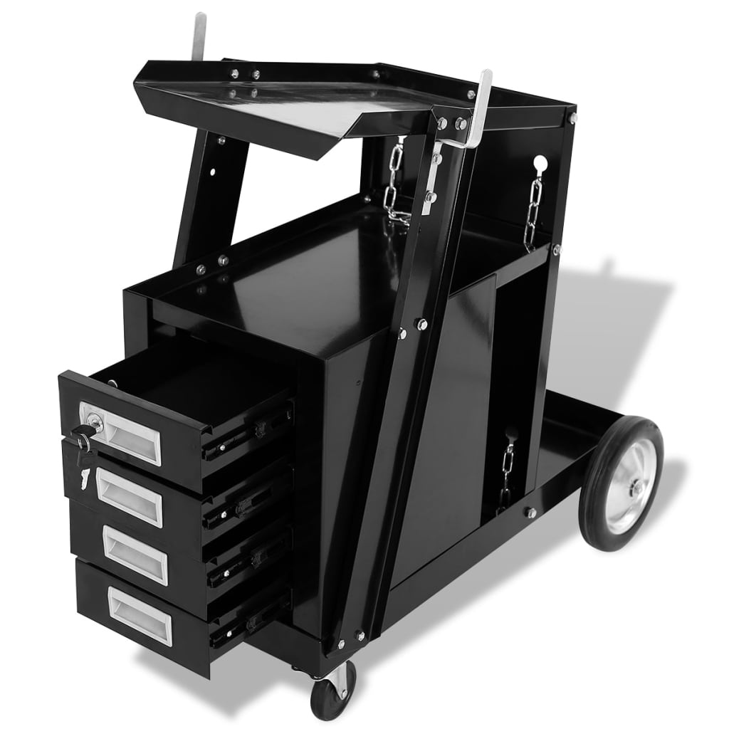 vidaXL Wózek spawalniczy z 4 szufladami, czarny