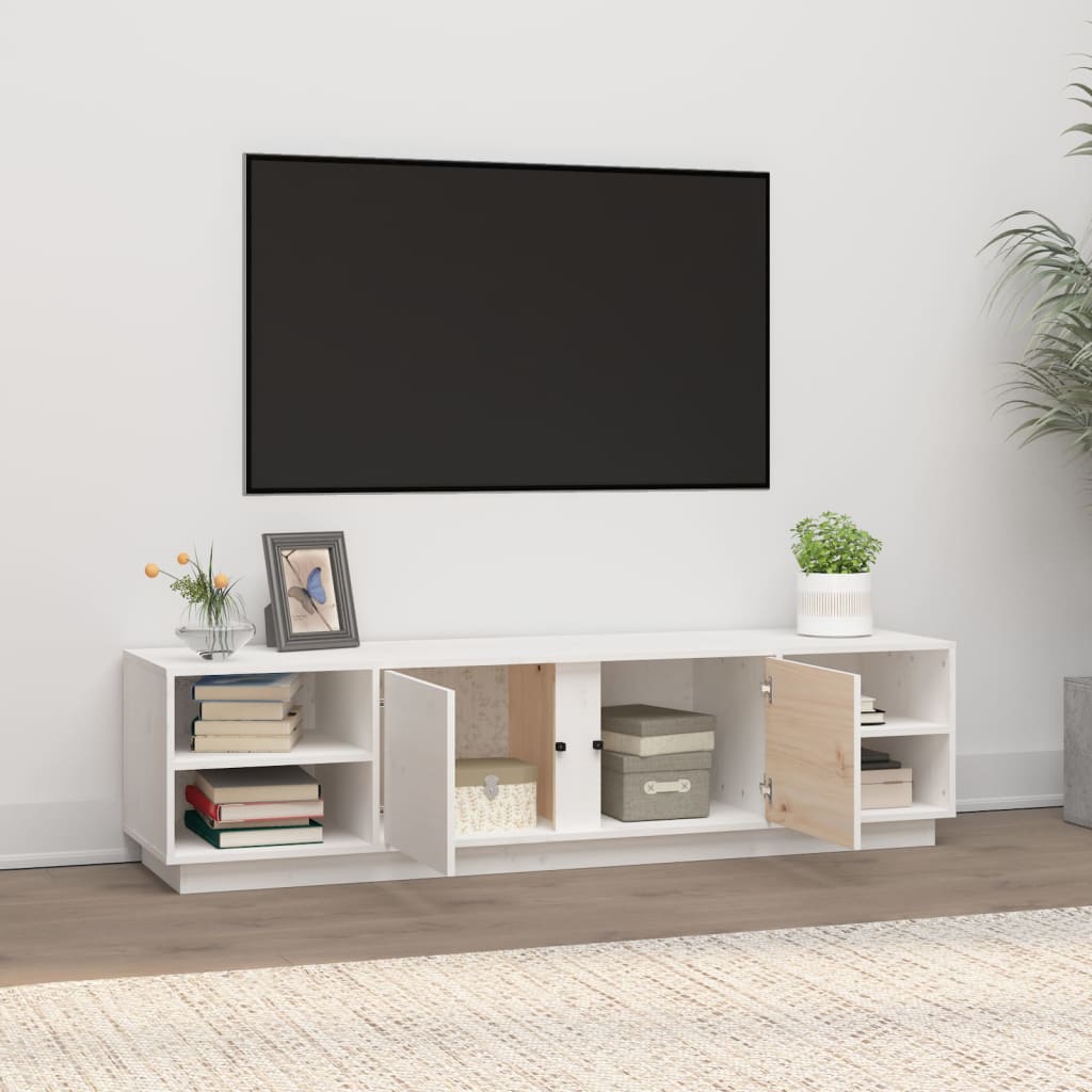 vidaXL Szafka pod telewizor, biała, 156x40x40 cm, lite drewno sosnowe