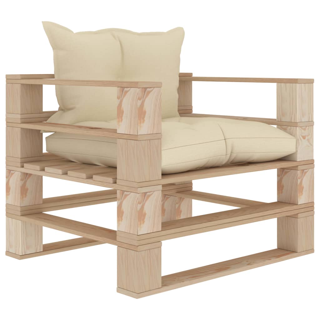 vidaXL Ogrodowe siedzisko z palet, z kremowymi poduszkami, drewniane