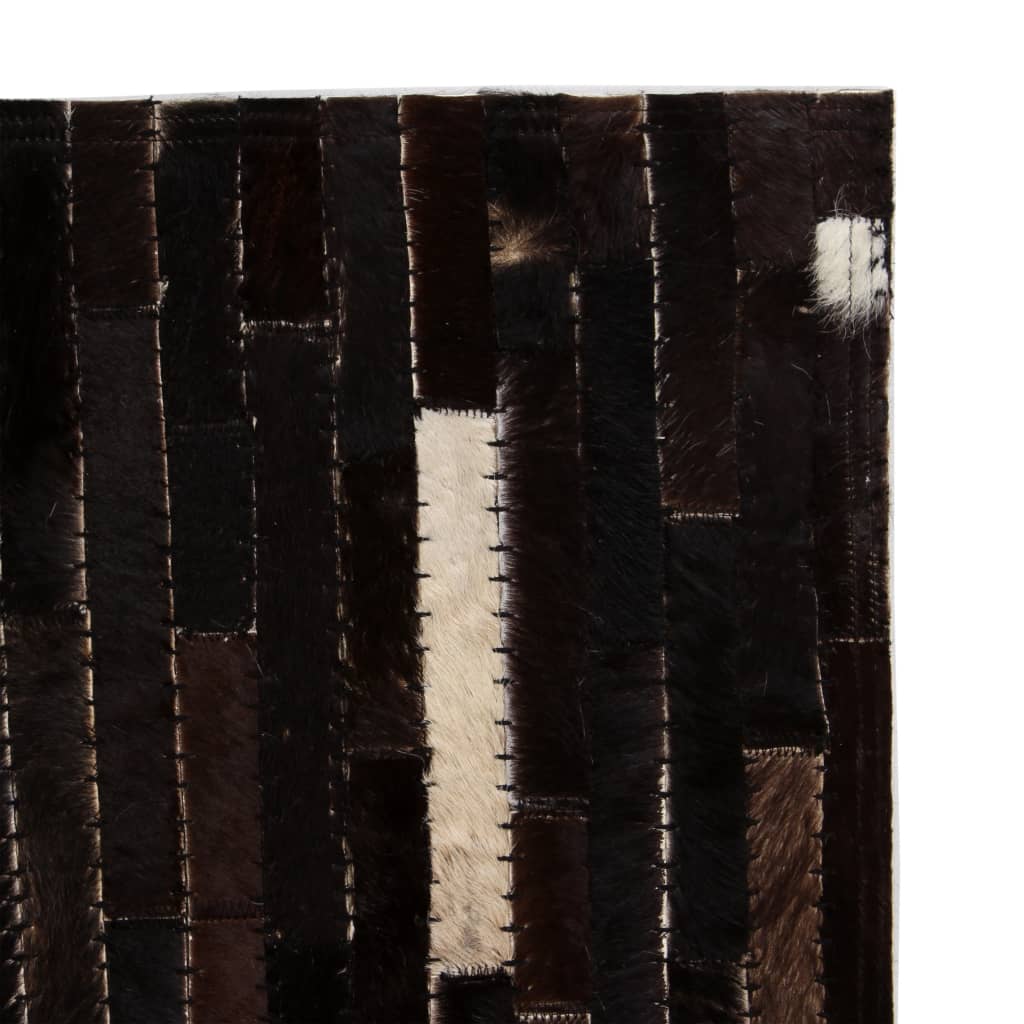 vidaXL Dywan ze skóry, patchwork w paski, 160 x 230 cm, czarno-biały