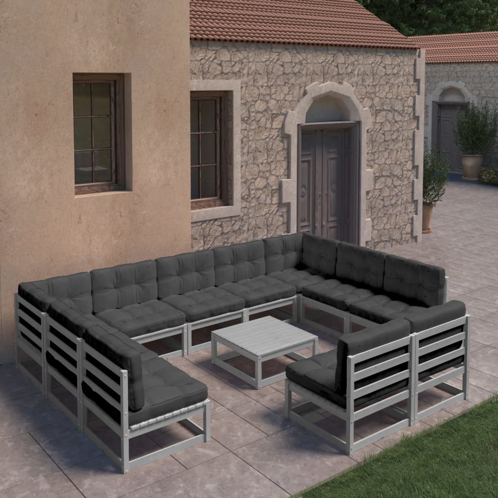 vidaXL12-cz. zestaw wypoczynkowy do ogrodu, z poduszkami, szary, sosna