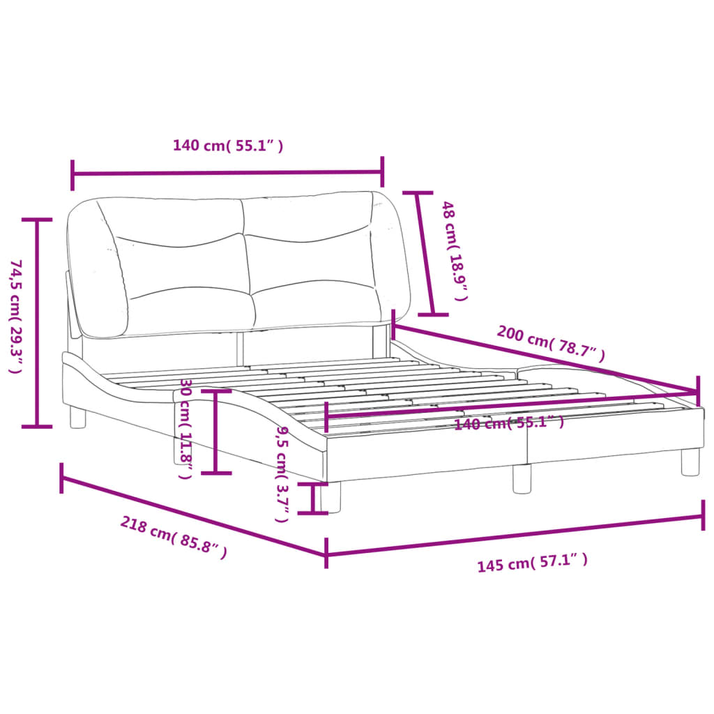 vidaXL Rama łóżka z zagłówkiem, kremowa, 140x200 cm, obita tkaniną