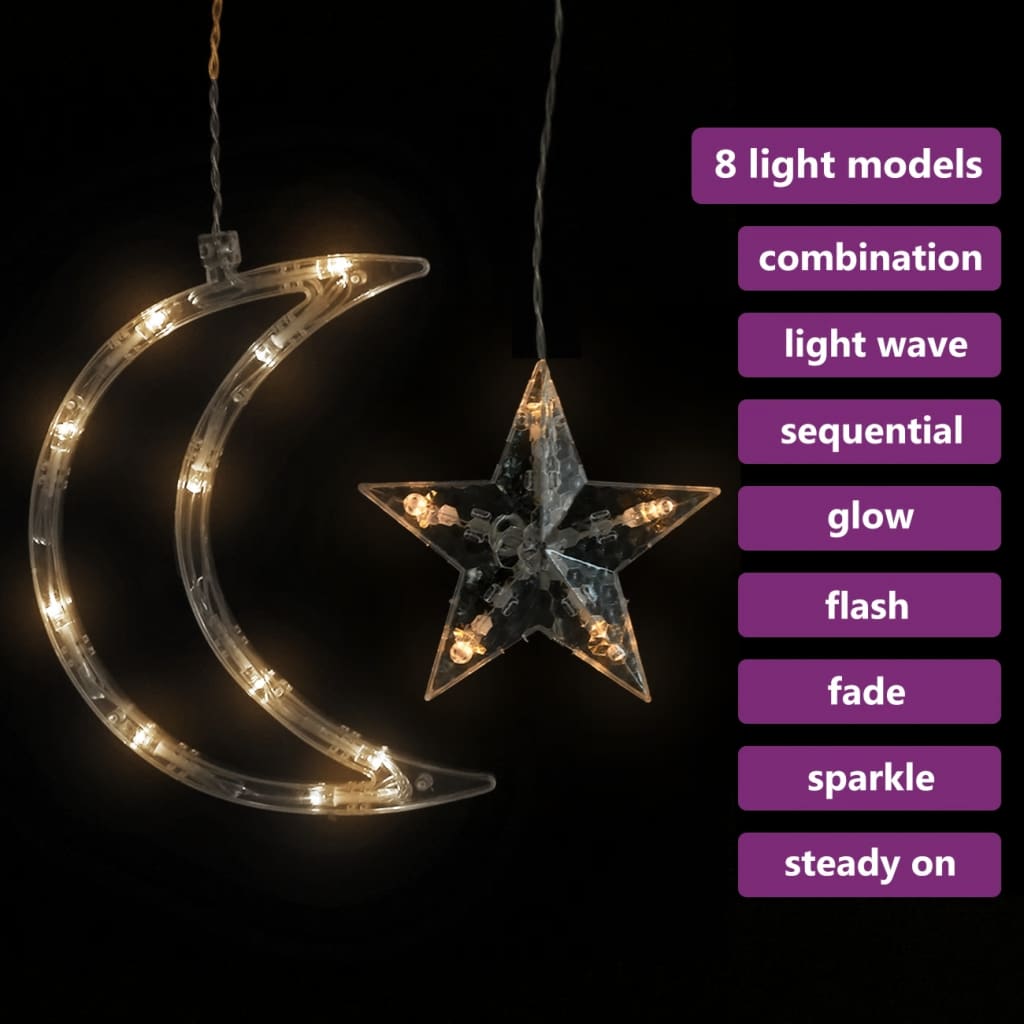 vidaXL Lampki świąteczne z gwiazdkami i księżycami, na pilota, 138 LED