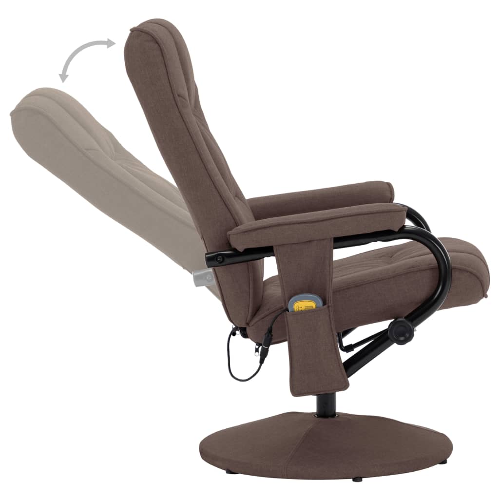 vidaXL Rozkładany fotel do masażu z podnóżkiem, brązowy, tkanina