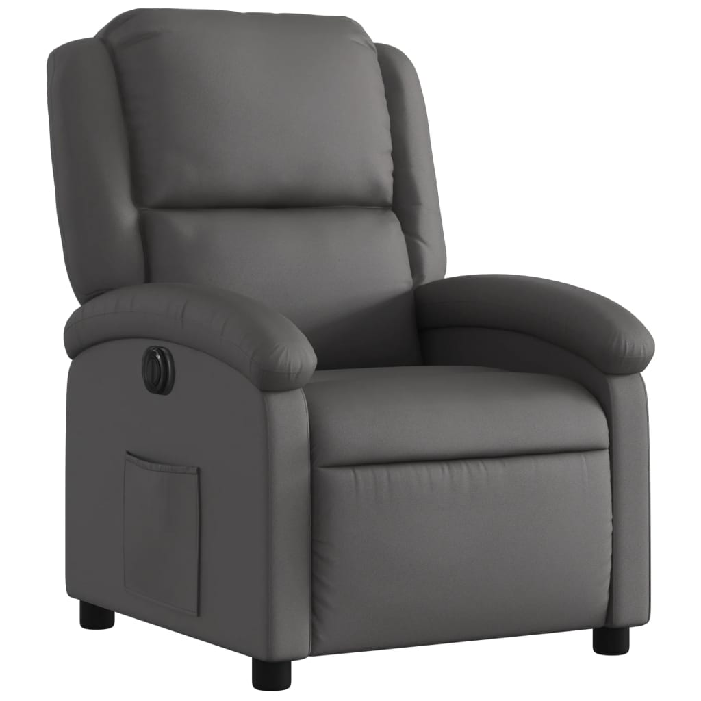 vidaXL Elektryczny fotel rozkładany, szary, obity skórą naturalną