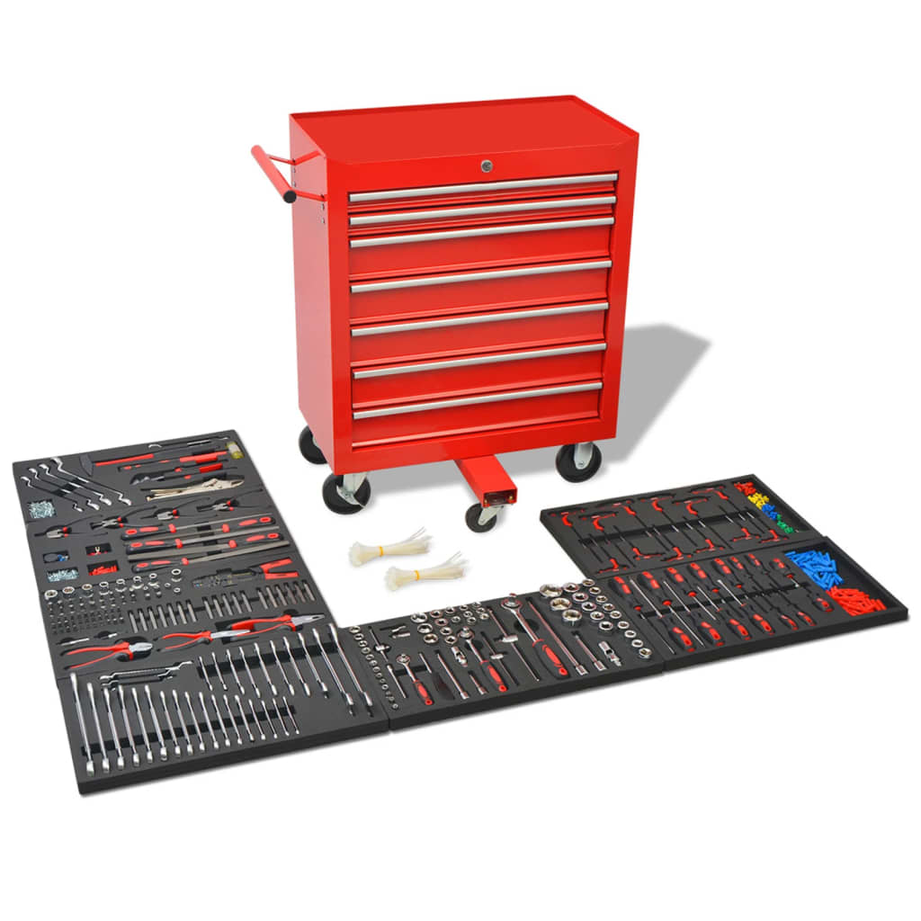 vidaXL Wózek warsztatowy z 1125 narzędziami, stalowy, czerwony