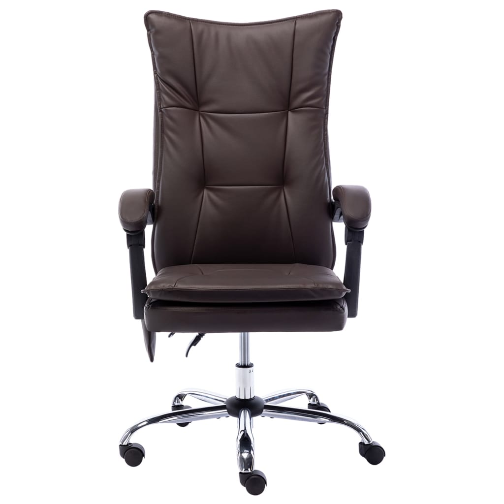 vidaXL Krzesło biurowe z masażem, brązowe, obite sztuczną skórą