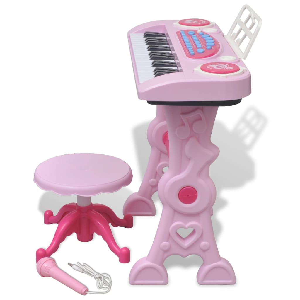 Zabawkowy keyboard ze stolikiem i mikrofonem, różowy