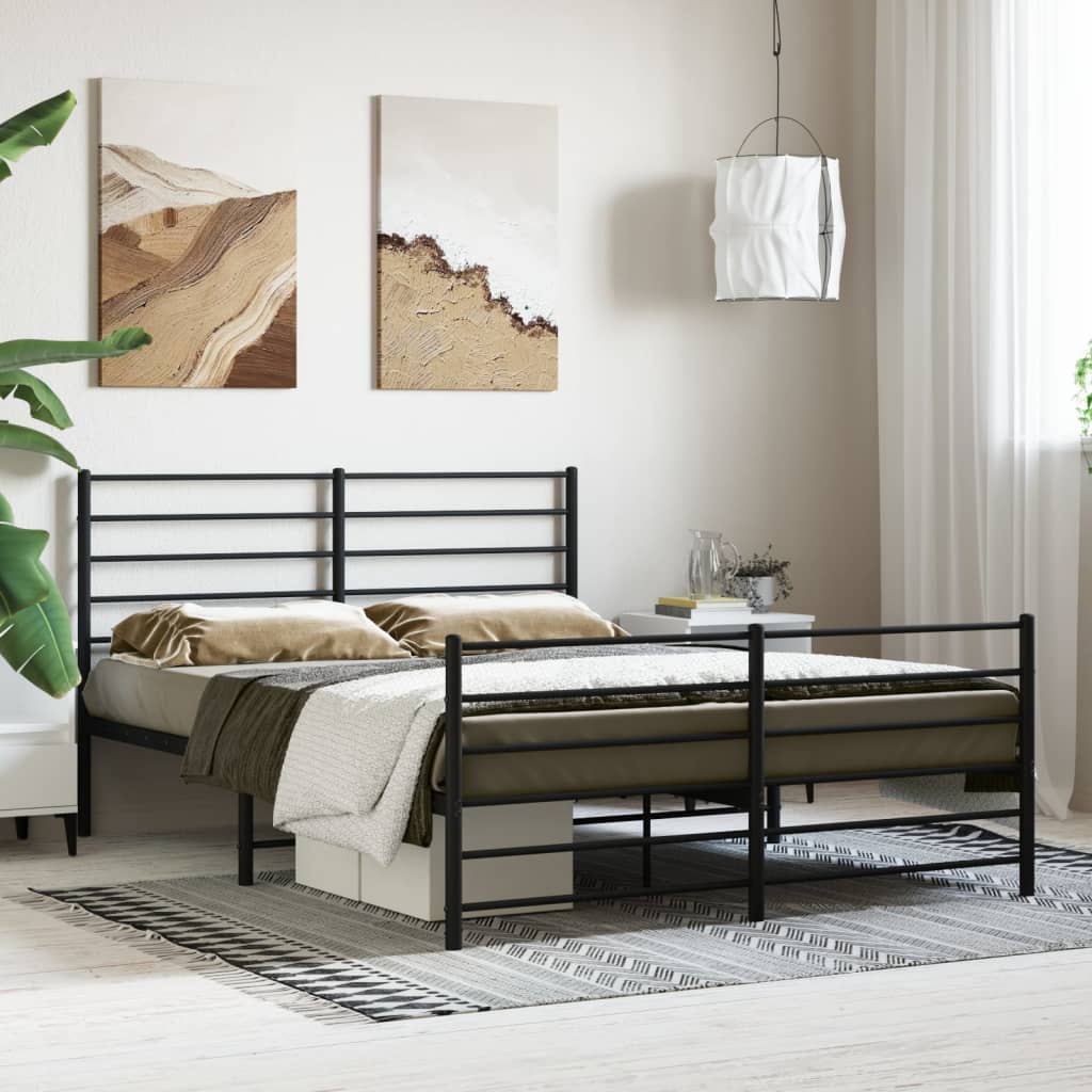 vidaXL Metalowa rama łóżka z wezgłowiem i zanóżkiem, czarna, 140x190cm