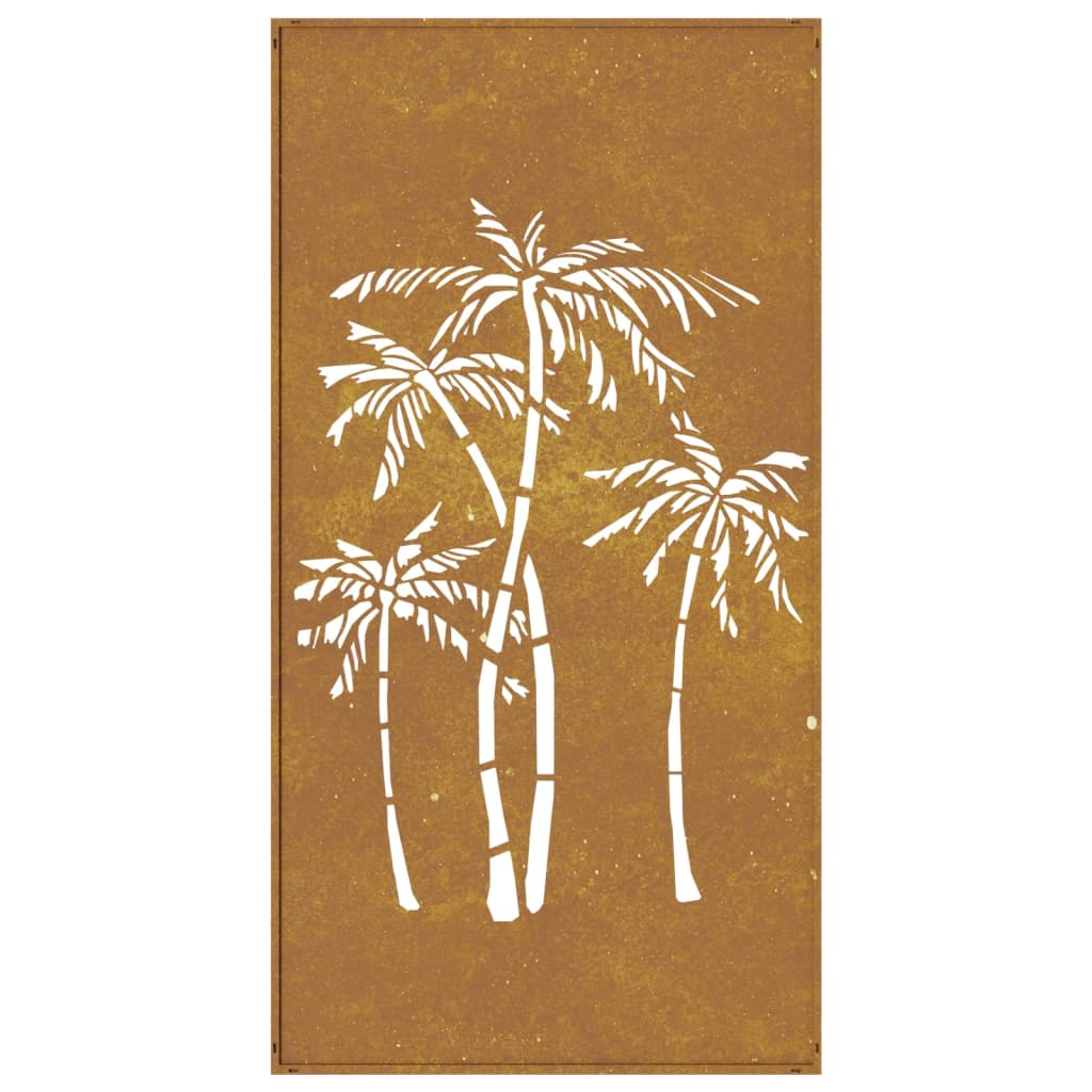 vidaXL Ogrodowa dekoracja ścienna, 105x55 cm, stal kortenowska, palmy