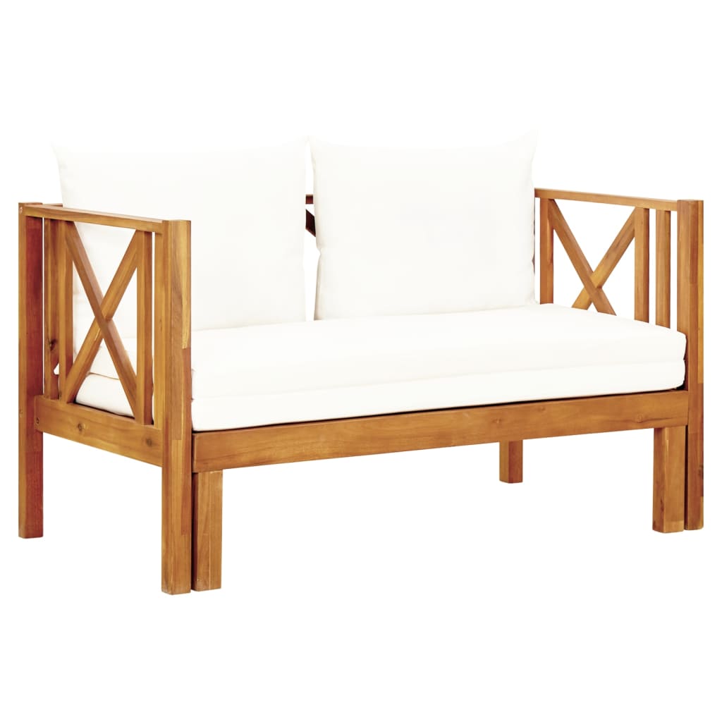vidaXL 2-osobowa ławka ogrodowa z poduszkami, 122 cm, drewno akacjowe