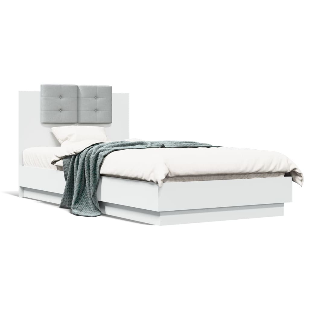 vidaXL Rama łóżka z wezgłowiem, biała, 75x190 cm