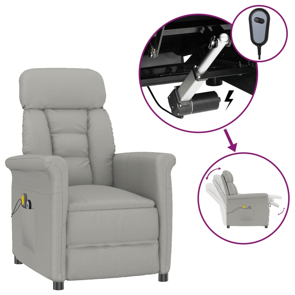 vidaXL Elektryczny fotel masujący, jasnoszary, sztuczny zamsz