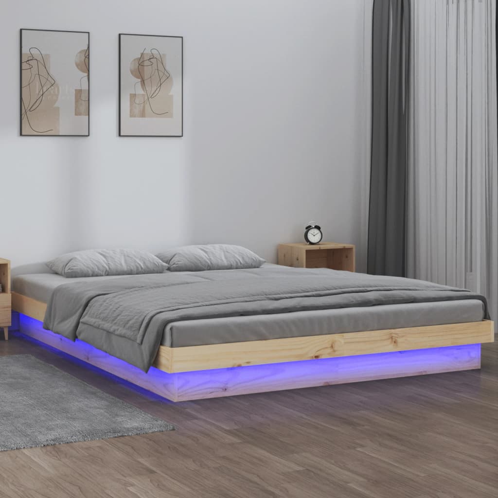 vidaXL Rama łóżka z LED, 180x200 cm, Super King, lite drewno